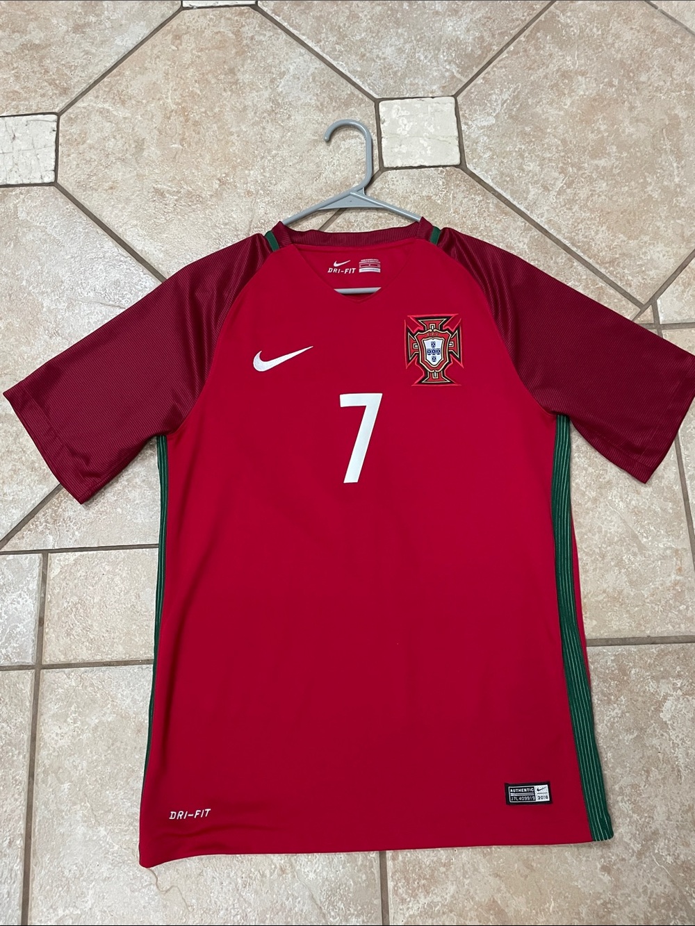 Nike Mens Ronaldo number 7 Soccer Jersey with Green Side Panels